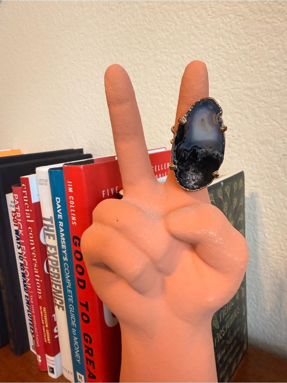 Druzy sliced agate ring